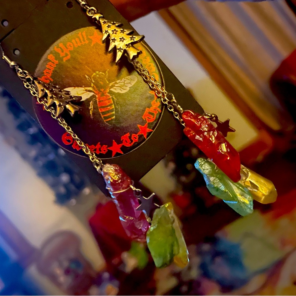 Christmas Tree Dangly Star & Titanium Quartz Crystals